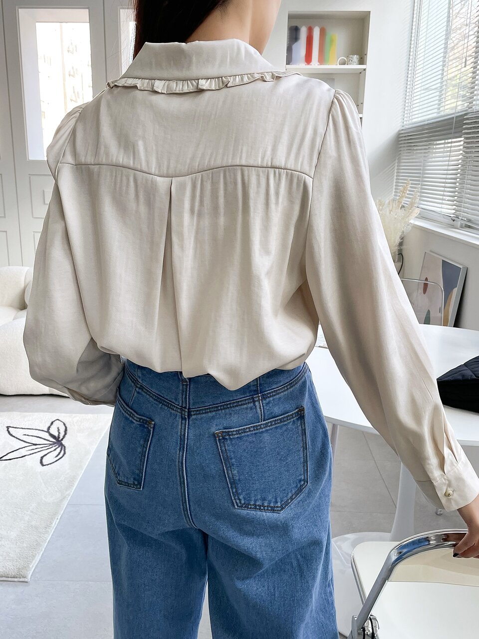 Frill Trim Tie Front Shirt