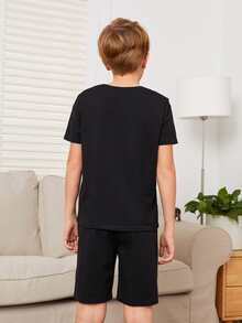 SHEIN Đồ mặc nhà Trai Thiên hà Slogan Giải trí - màu đen - Xem 2