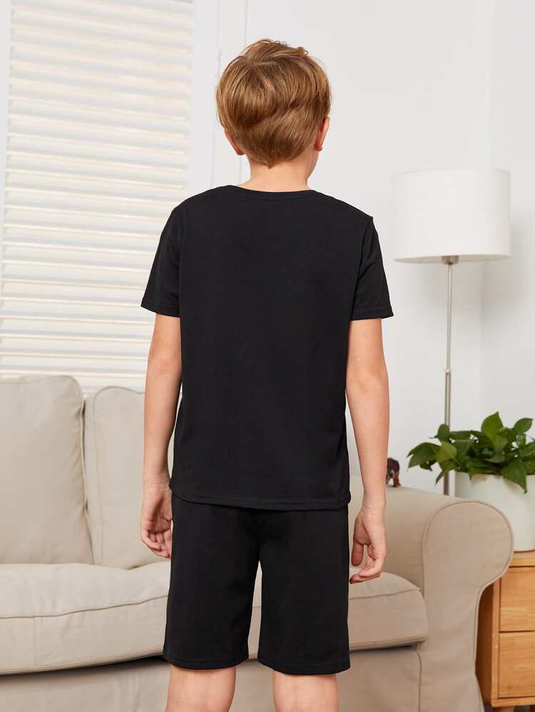 SHEIN Đồ mặc nhà Trai Thiên hà Slogan Giải trí - màu đen - Xem 2