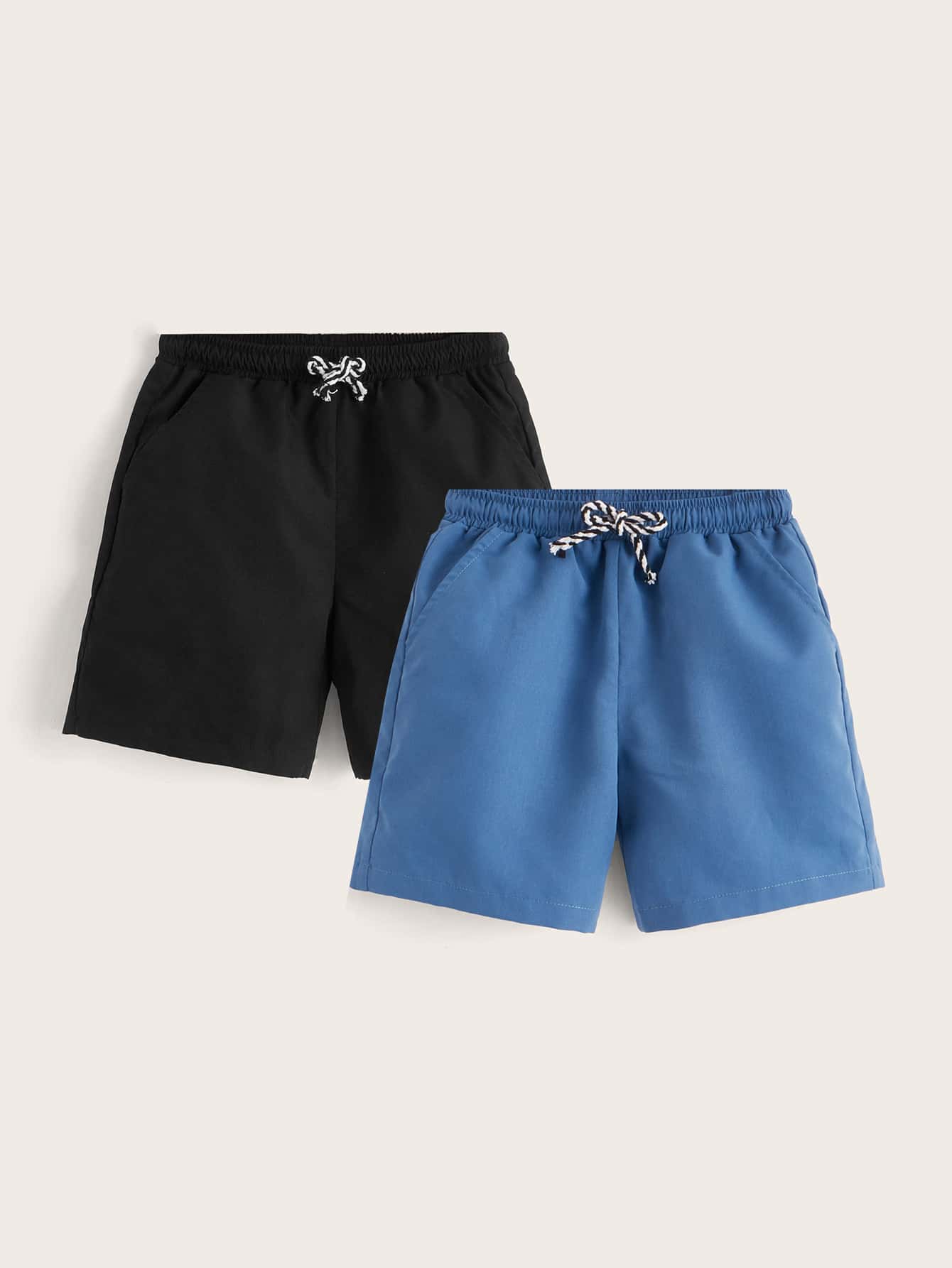 SHEIN Quần short bé trai Dây kéo Túi màu trơn Giải trí - Màu xanh lam - Xem 1