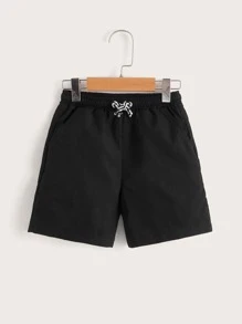 SHEIN Quần short bé trai Dây kéo Túi màu trơn Giải trí - Màu xanh lam - Xem 3