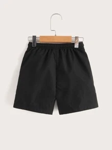 SHEIN Quần short bé trai Dây kéo Túi màu trơn Giải trí - Màu xanh lam - Xem 4