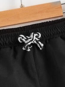 SHEIN Quần short bé trai Dây kéo Túi màu trơn Giải trí - Màu xanh lam - Xem 5