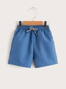 SHEIN Quần short bé trai Dây kéo Túi màu trơn Giải trí - Màu xanh lam - Xem 7