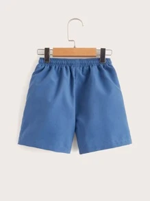 SHEIN Quần short bé trai Dây kéo Túi màu trơn Giải trí - Màu xanh lam - Xem 8
