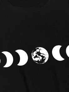Manfinity 男士月亮印花高低下擺T恤 - 黑色 - 查看 4