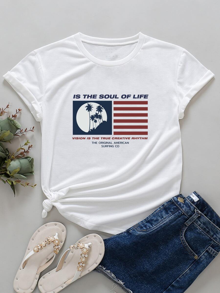 樹和標語圖案T恤 - 白色 - 查看 1