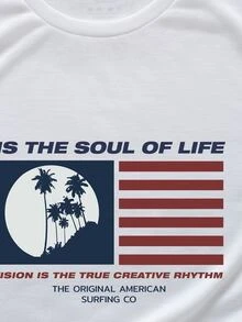 樹和標語圖案T恤 - 白色 - 查看 5