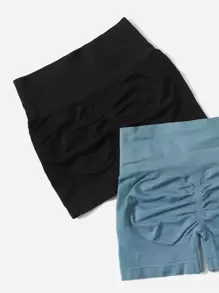 Easithlete 3 piezas de pantalones cortos deportivos sin costuras y elásticos con fruncidos - Multicolor - Ver 3