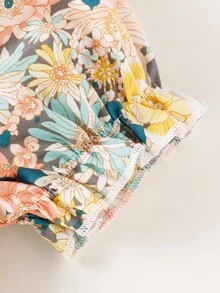 小女童印花泡泡袖打褶襯衫帶假領子 - 彩色 - 查看 4