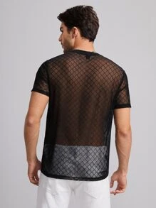 GENTILAND Men Sheer Mesh Top - Black - View 2