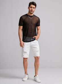GENTILAND Men Sheer Mesh Top - Black - View 3