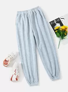 INAWLY Solva Solid Elastic Waist Joggers - Grey - View 2