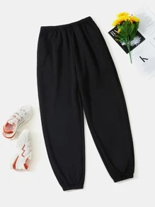 INAWLY Solva Solid Elastic Waist Joggers - Black - View 2