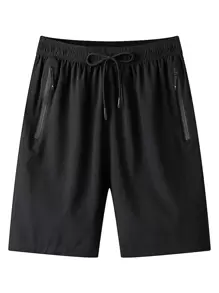 Manfinity Homme Loose Men Drawstring Waist Zipper Pocket Shorts - Black - View 1