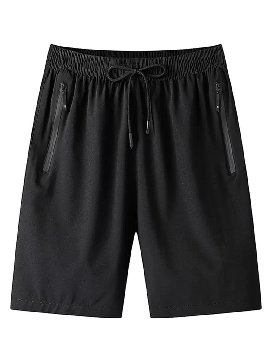 Manfinity Homme Loose Men Drawstring Waist Zipper Pocket Shorts - Black - View 1