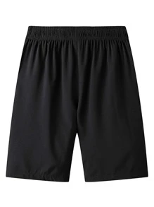 Manfinity Homme Loose Men Drawstring Waist Zipper Pocket Shorts - Black - View 2