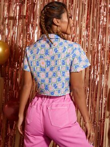Allover Floral Print Crop Shirt - Multicolor - View 2