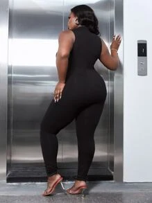 Slaydiva Jumpsuits Plus Size màu trơn Gợi cảm - màu đen - Xem 2