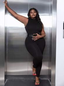 Slaydiva Jumpsuits Plus Size màu trơn Gợi cảm - màu đen - Xem 1