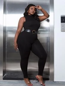 Slaydiva Jumpsuits Plus Size màu trơn Gợi cảm - màu đen - Xem 4