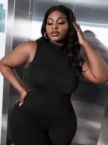 Slaydiva Jumpsuits Plus Size màu trơn Gợi cảm - màu đen - Xem 5