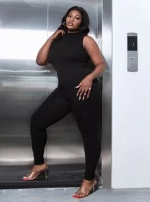 Slaydiva Jumpsuits Plus Size màu trơn Gợi cảm - màu đen - Xem 6