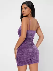 SHEIN PETITE Vestido ajustado de espalda abierta fruncido brillante