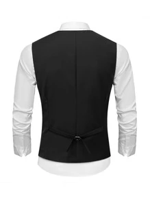 Manfinity Mode 男士1入組前紐扣馬甲 - 黑色 - 查看 2