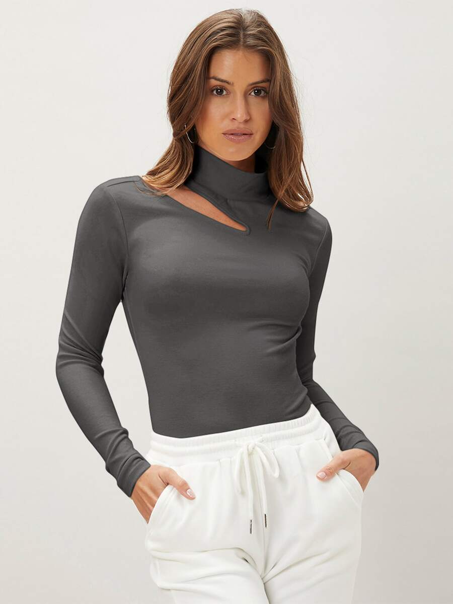 MOTF ECO Camiseta poliéster reciclado delgado con abertura - Gris Oscuro - Ver 1