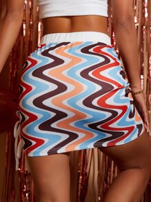 SHEIN Unity 撞色波浪條紋結側開衩下擺半身裙 - 彩色 - 查看 2