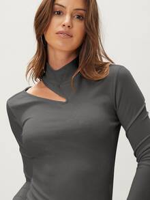 MOTF ECO Camiseta poliéster reciclado delgado con abertura - Gris Oscuro - Ver 8