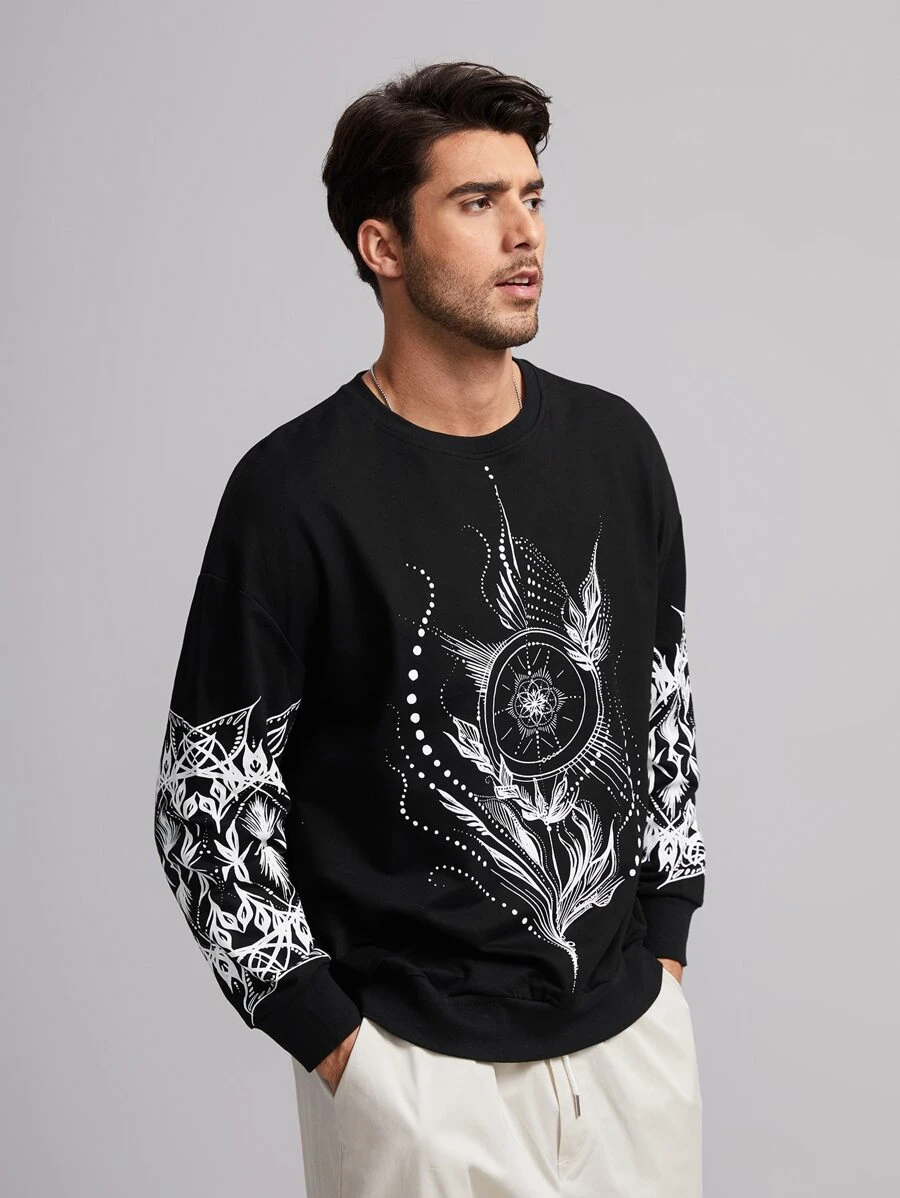 Oracle by Justine Men Graphic Print Drop Shoulder Sweatshirt - Black - View 1