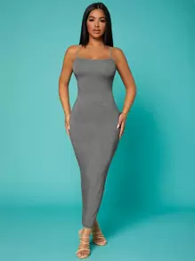 SHEIN SXY Solid Criss-cross Backless Bodycon Dress - Grey - View 1