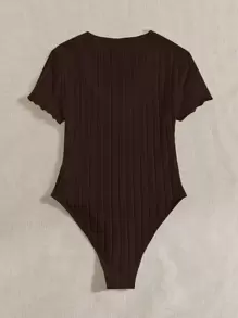 SHEIN EZwear Solid Ribbed Knit V Neck Bodysuit For Summer