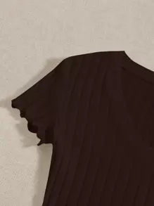 SHEIN EZwear Solid Ribbed Knit V Neck Bodysuit For Summer