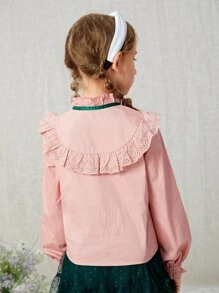 Anaïs Mérel Designer Tween Girls Babados Detalhe Ilhós Bordado Blusa
