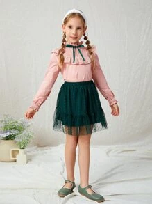 Anaïs Mérel Designer Tween Girls Babados Detalhe Ilhós Bordado Blusa