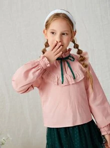 Anaïs Mérel Designer Tween Girls Babados Detalhe Ilhós Bordado Blusa