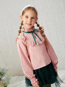 Anaïs Mérel Designer Tween Girls Babados Detalhe Ilhós Bordado Blusa