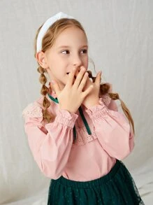 Anaïs Mérel Designer Tween Girls Babados Detalhe Ilhós Bordado Blusa