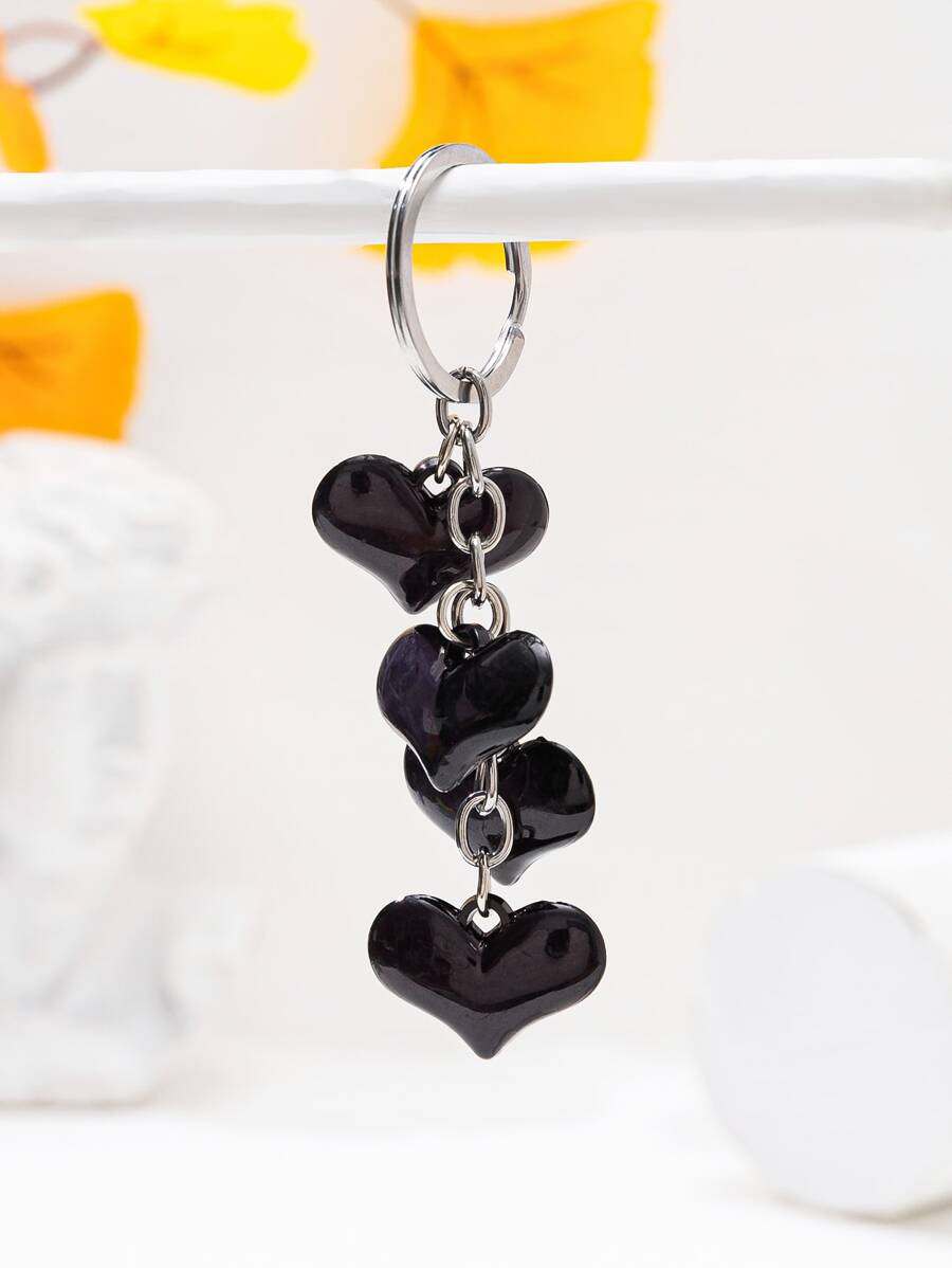 Heart Charm Keychain - Black - View 1