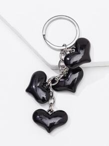 Heart Charm Keychain - Black - View 2