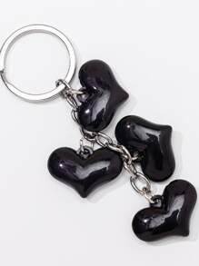 Heart Charm Keychain - Black - View 3