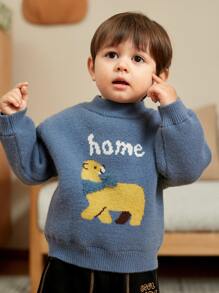 Toddler Boys Letter & Cartoon Graphic Drop Shoulder Sweater