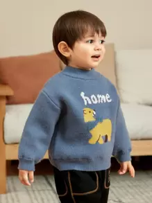 Toddler Boys Letter & Cartoon Graphic Drop Shoulder Sweater
