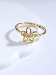 歐美簡約質感黑金鍍戒指 [0.0.3] 1個裝 - 金黃色 - 查看 2