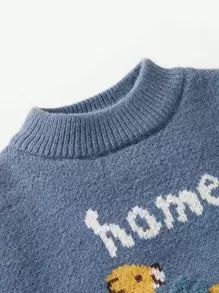 Toddler Boys Letter & Cartoon Graphic Drop Shoulder Sweater