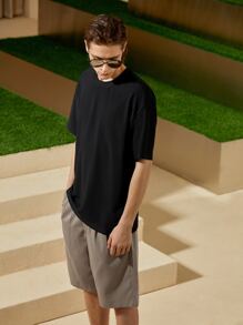 GENTILAND Men Round Neck Solid Tee - Black - View 5