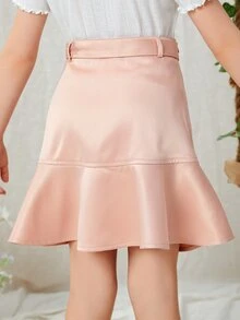 Anaïs Mérel Niñas Falda unicolor bajo con fruncido con cinturón - Rosa Pálido - Ver 2